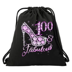 Fabulous & 100 Sparkly Shiny Heel 100th Birthday Drawstring Bag