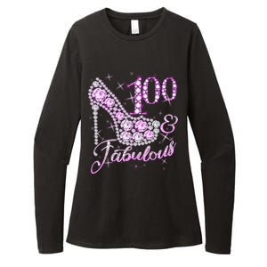 Fabulous & 100 Sparkly Shiny Heel 100th Birthday Womens CVC Long Sleeve Shirt