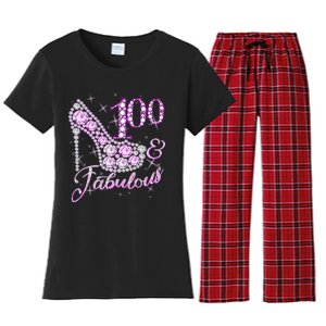 Fabulous & 100 Sparkly Shiny Heel 100th Birthday Women's Flannel Pajama Set