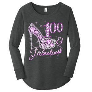 Fabulous & 100 Sparkly Shiny Heel 100th Birthday Women's Perfect Tri Tunic Long Sleeve Shirt