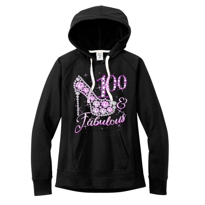 Fabulous & 100 Sparkly Shiny Heel 100th Birthday Women's Fleece Hoodie