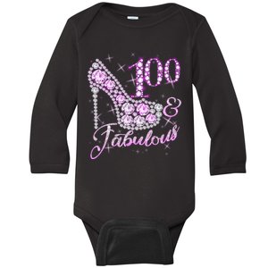 Fabulous & 100 Sparkly Shiny Heel 100th Birthday Baby Long Sleeve Bodysuit