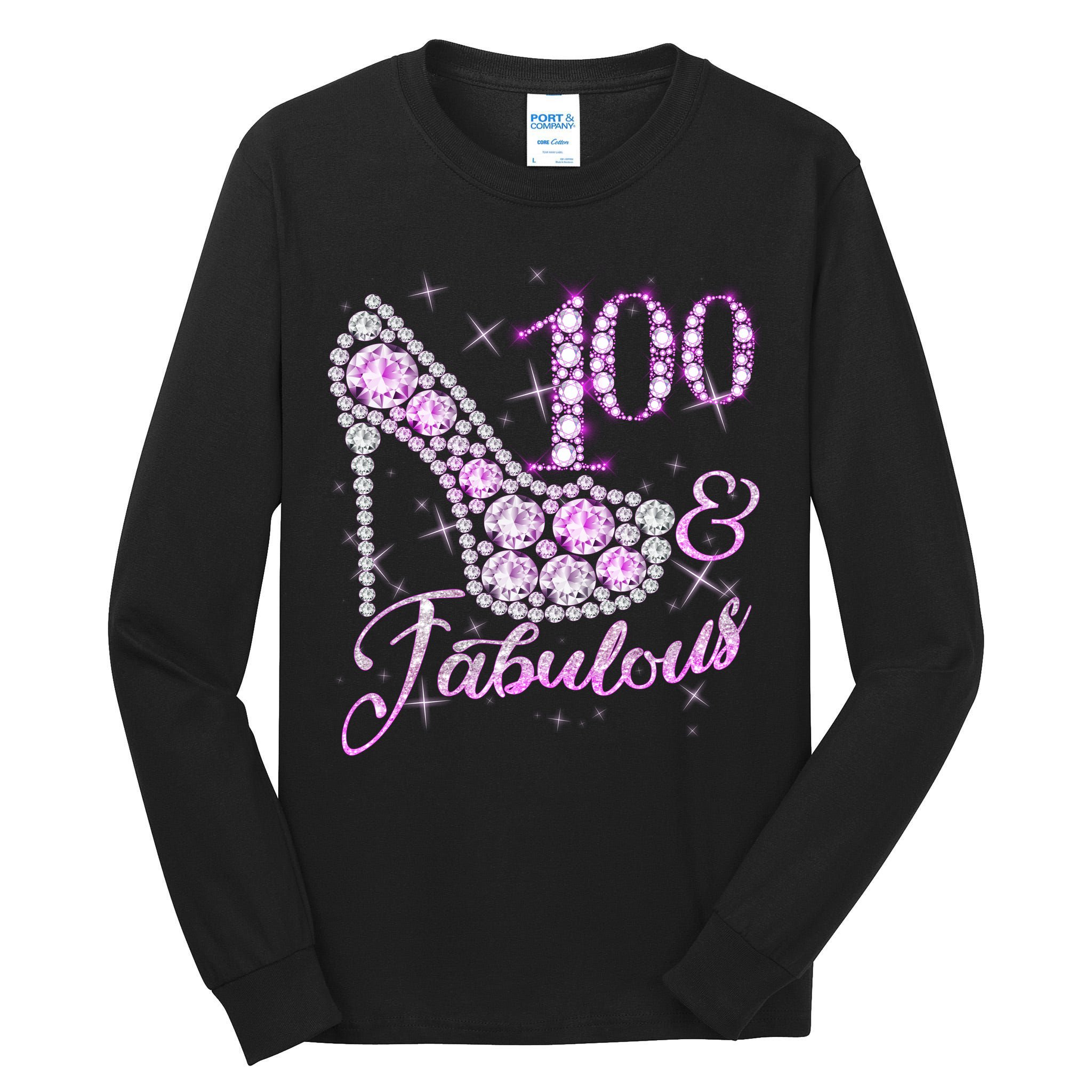 Fabulous & 100 Sparkly Shiny Heel 100th Birthday Tall Long Sleeve T-Shirt