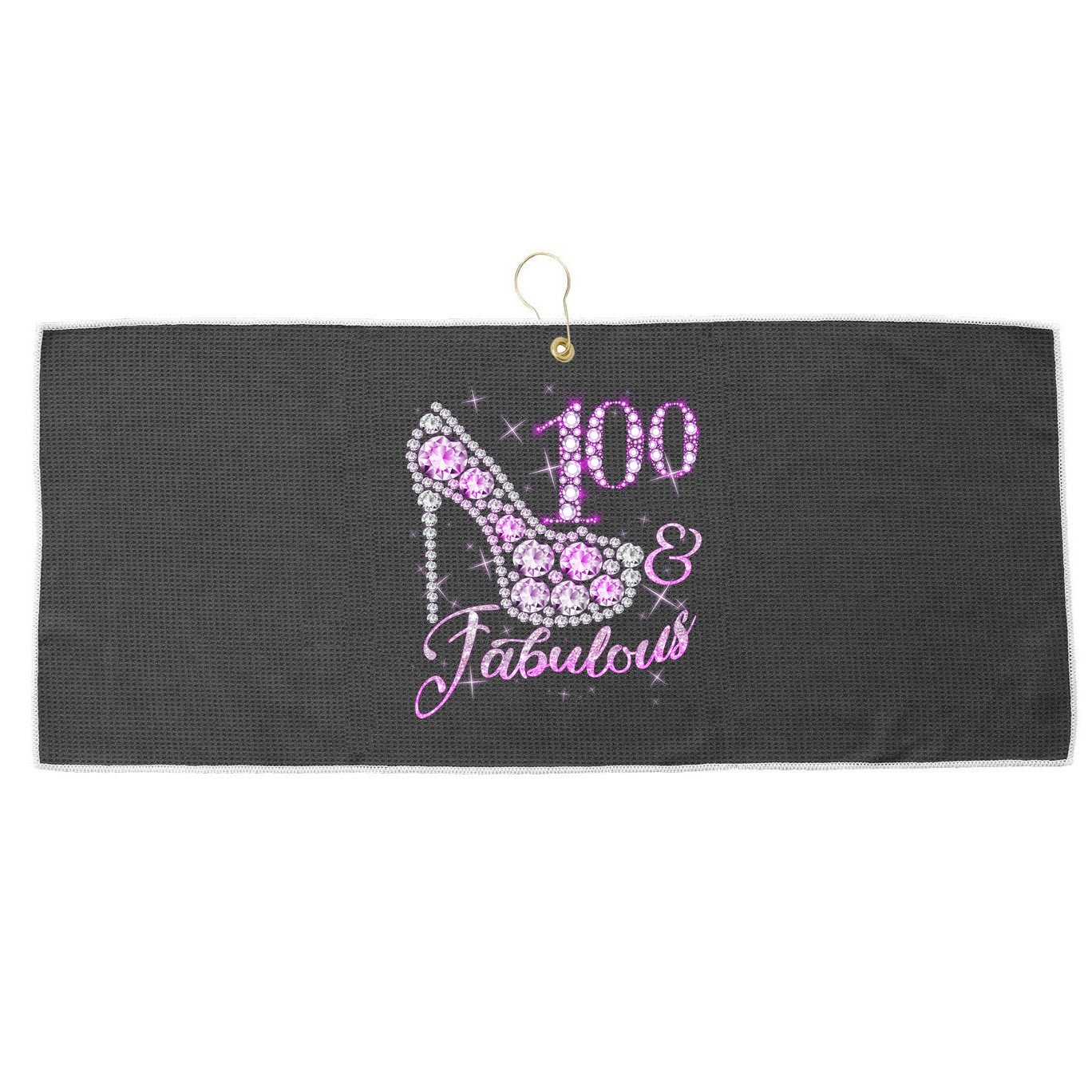 Fabulous & 100 Sparkly Shiny Heel 100th Birthday Large Microfiber Waffle Golf Towel