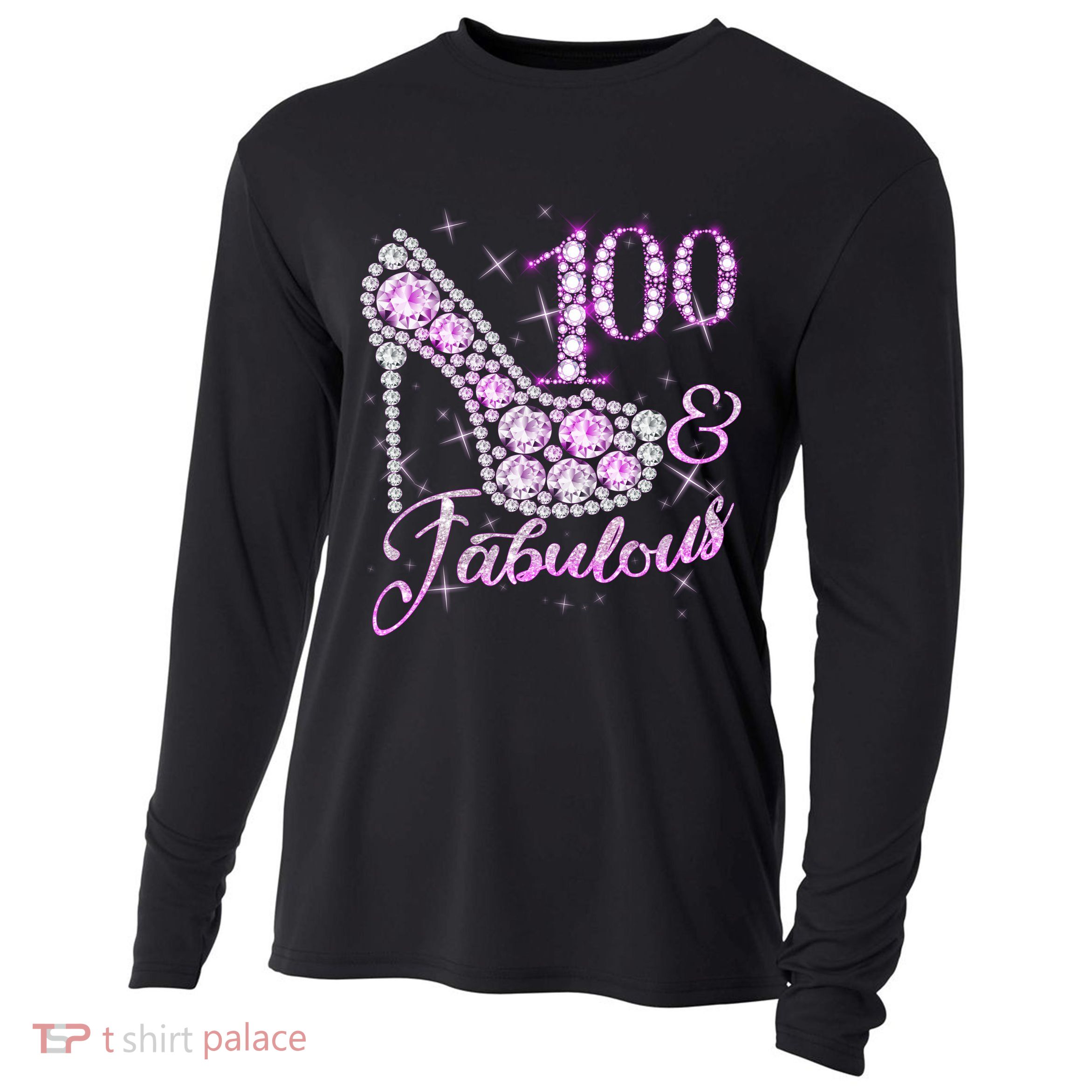 Fabulous & 100 Sparkly Shiny Heel 100th Birthday Cooling Performance Long Sleeve Crew