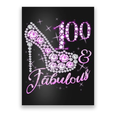 Fabulous & 100 Sparkly Shiny Heel 100th Birthday Poster