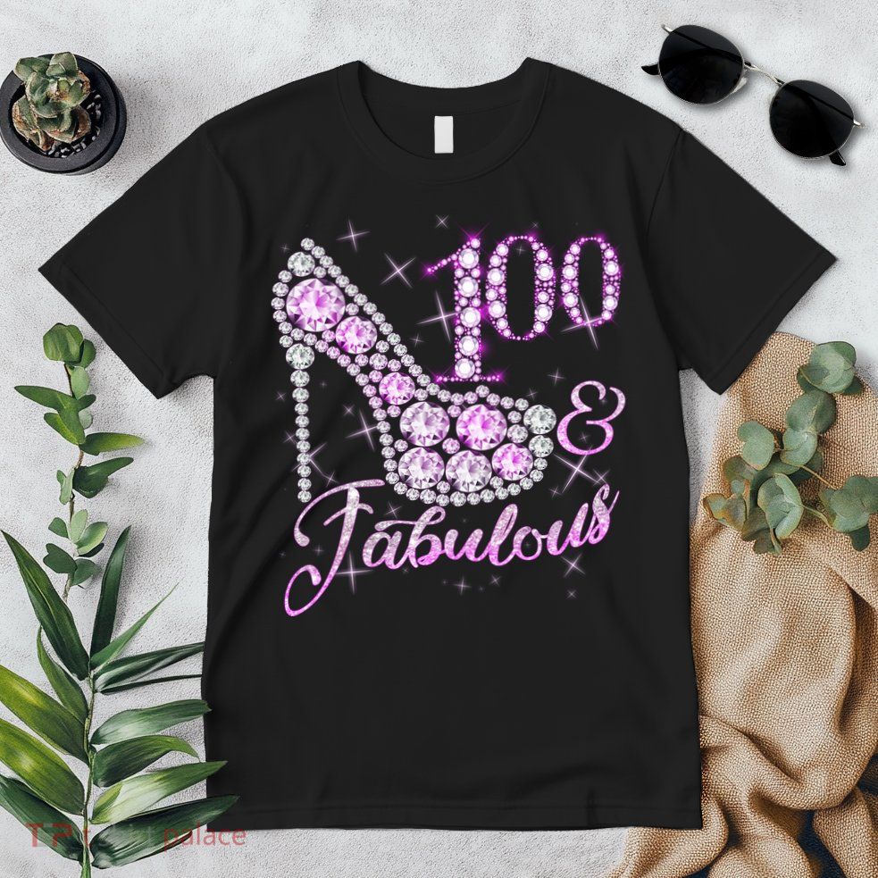 Fabulous & 100 Sparkly Shiny Heel 100th Birthday Premium T-Shirt