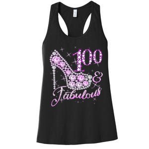 Fabulous & 100 Sparkly Shiny Heel 100th Birthday Women's Racerback Tank