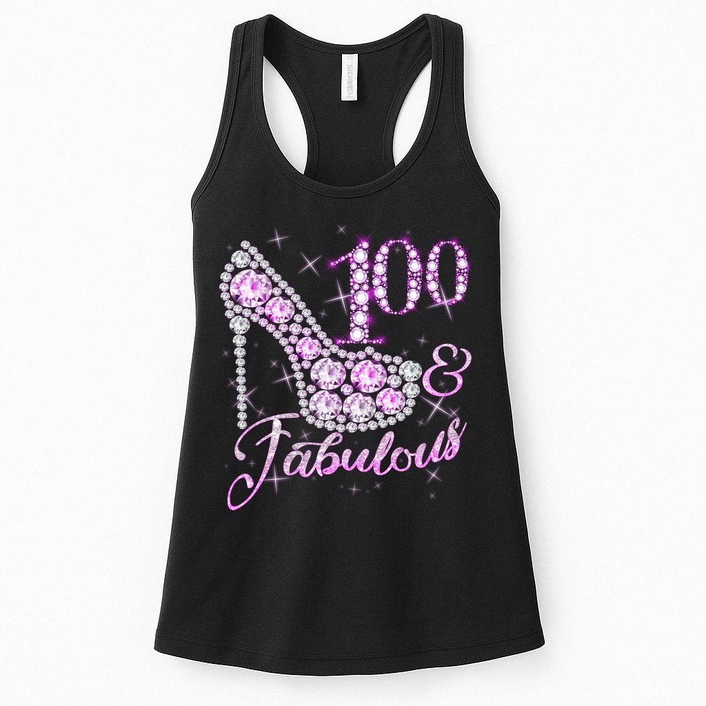 Fabulous & 100 Sparkly Shiny Heel 100th Birthday Womens Tank Top