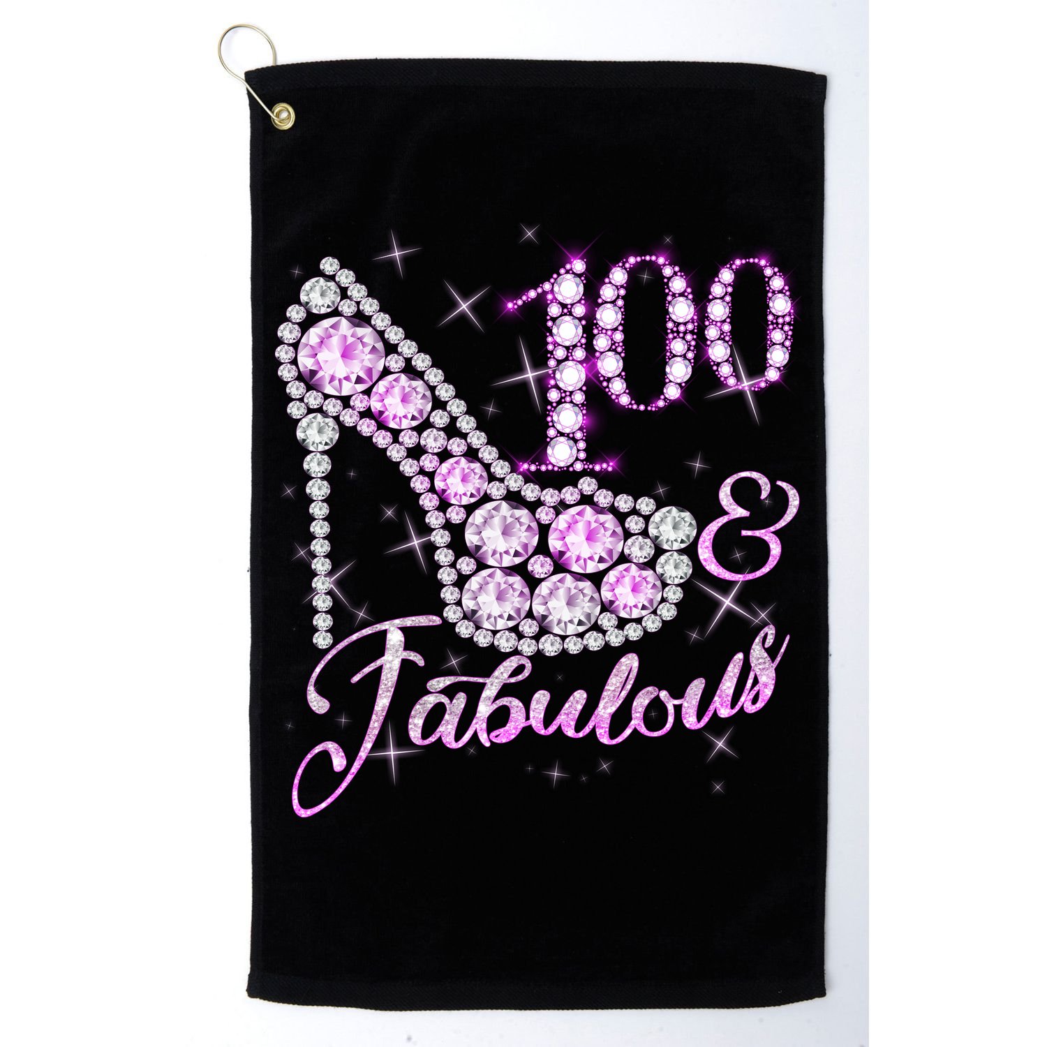 Fabulous & 100 Sparkly Shiny Heel 100th Birthday Golf Towel