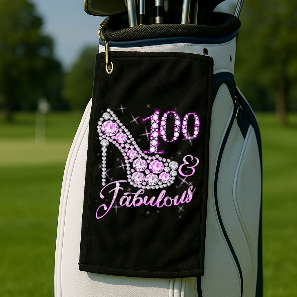 Fabulous & 100 Sparkly Shiny Heel 100th Birthday Golf Towel