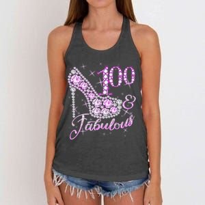 Fabulous & 100 Sparkly Shiny Heel 100th Birthday Women's Knotted Racerback Tank