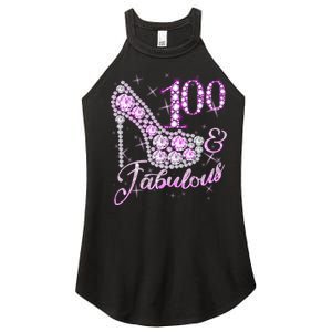 Fabulous & 100 Sparkly Shiny Heel 100th Birthday Women's Perfect Tri Rocker Tank