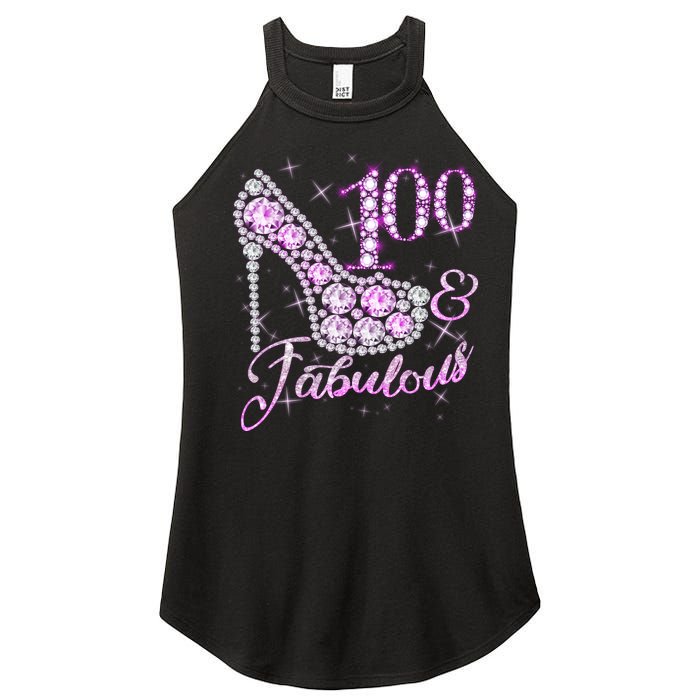 Fabulous & 100 Sparkly Shiny Heel 100th Birthday Women's Perfect Tri Rocker Tank