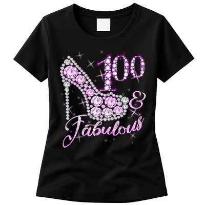Fabulous & 100 Sparkly Shiny Heel 100th Birthday Womens T-Shirt