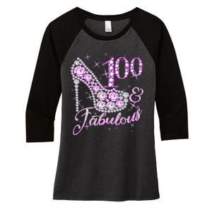 Fabulous & 100 Sparkly Shiny Heel 100th Birthday Women's Tri-Blend 3/4-Sleeve Raglan Shirt