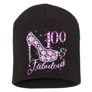 Fabulous & 100 Sparkly Shiny Heel 100th Birthday Short Acrylic Beanie