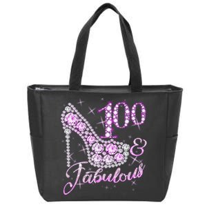 Fabulous & 100 Sparkly Shiny Heel 100th Birthday Zip Tote Bag