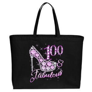 Fabulous & 100 Sparkly Shiny Heel 100th Birthday Cotton Canvas Jumbo Tote