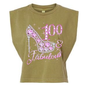 Fabulous & 100 Sparkly Shiny Heel 100th Birthday Garment-Dyed Women's Muscle Tee