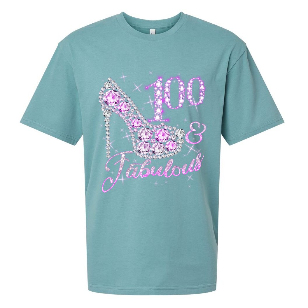 Fabulous & 100 Sparkly Shiny Heel 100th Birthday Sueded Cloud Jersey T-Shirt