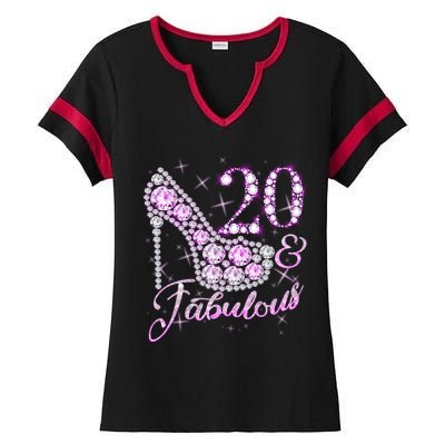 Fabulous & 20 Sparkly Shiny Heel 20th Birthday Ladies Halftime Notch Neck Tee