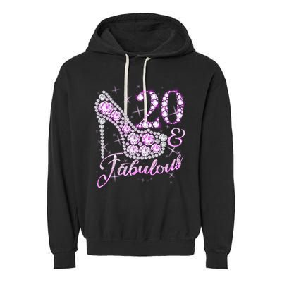 Fabulous & 20 Sparkly Shiny Heel 20th Birthday Garment-Dyed Fleece Hoodie