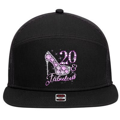 Fabulous & 20 Sparkly Shiny Heel 20th Birthday 7 Panel Mesh Trucker Snapback Hat