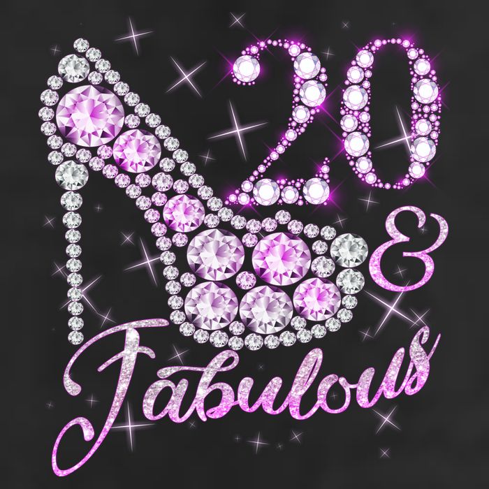 Fabulous & 20 Sparkly Shiny Heel 20th Birthday 7 Panel Mesh Trucker Snapback Hat
