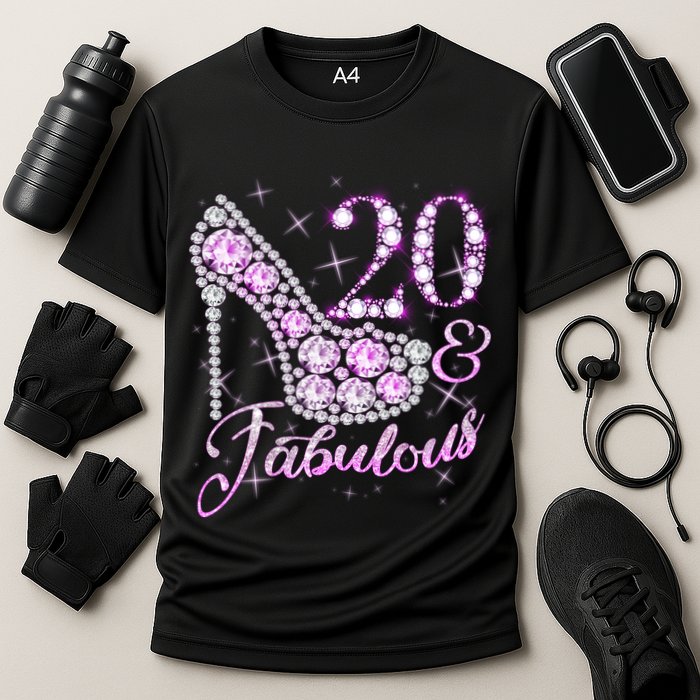 Fabulous & 20 Sparkly Shiny Heel 20th Birthday Cooling Performance Crew T-Shirt