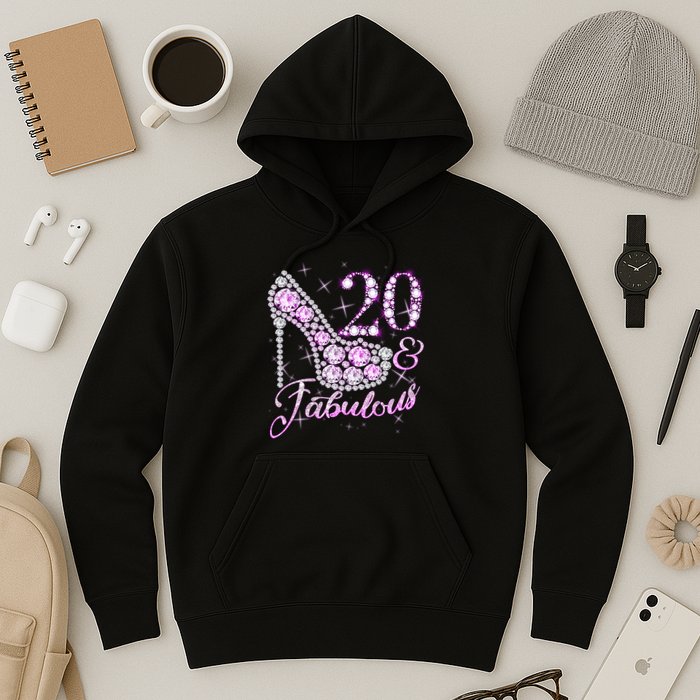 Fabulous & 20 Sparkly Shiny Heel 20th Birthday Hoodie