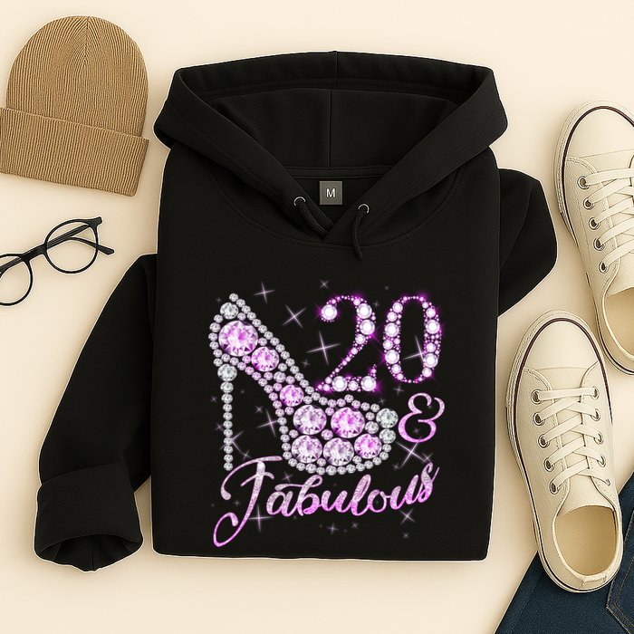 Fabulous & 20 Sparkly Shiny Heel 20th Birthday Hoodie