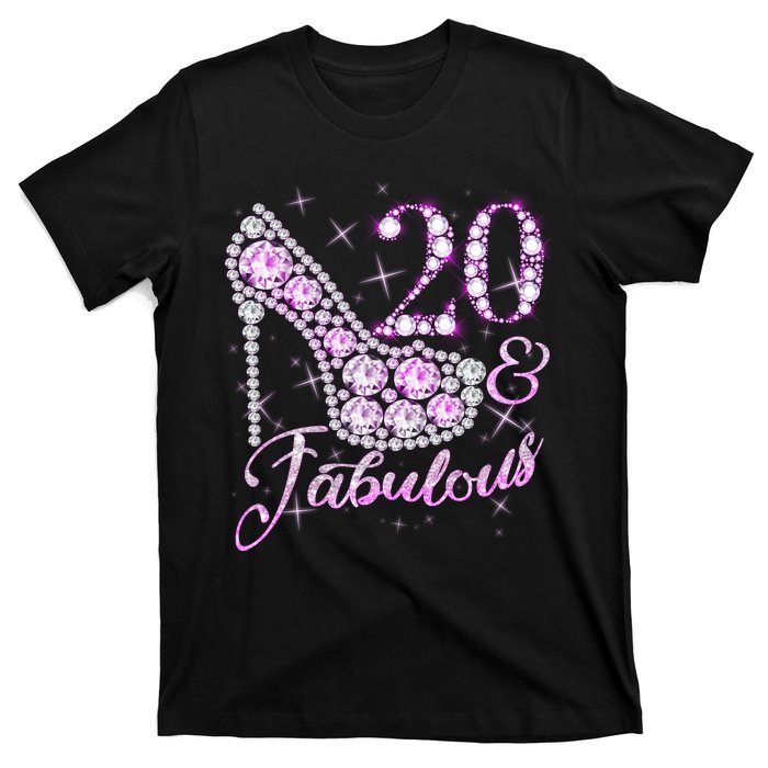 Fabulous & 20 Sparkly Shiny Heel 20th Birthday T-Shirt