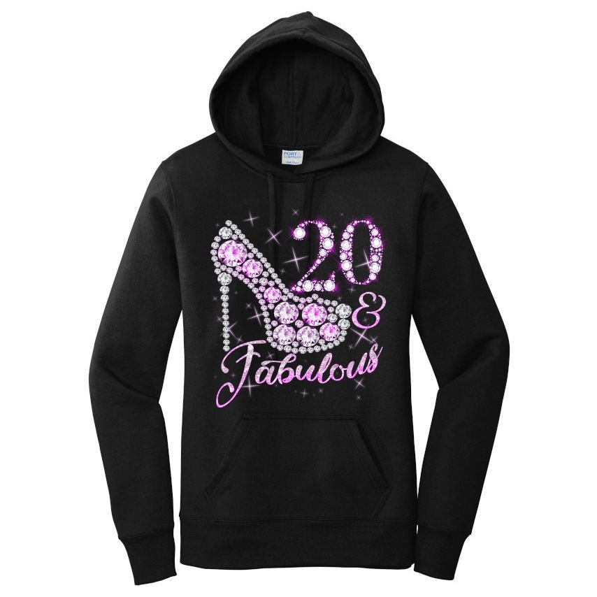 Fabulous & 20 Sparkly Shiny Heel 20th Birthday Women's Pullover Hoodie