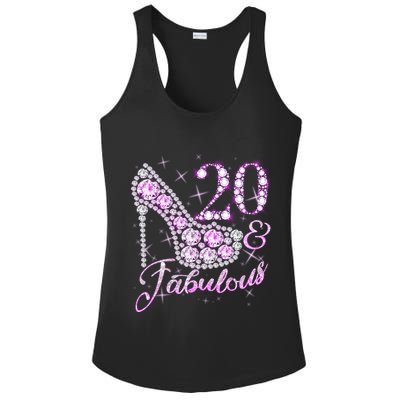Fabulous & 20 Sparkly Shiny Heel 20th Birthday Ladies PosiCharge Competitor Racerback Tank
