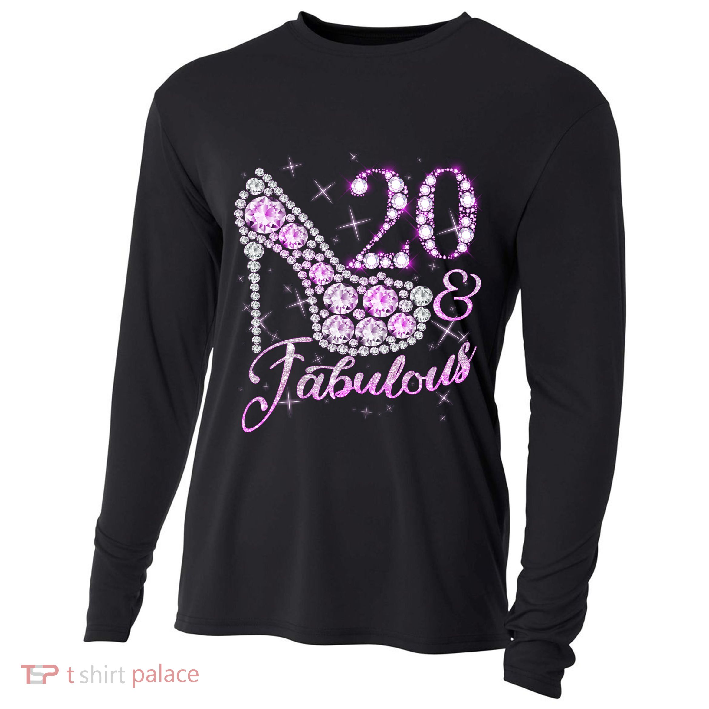 Fabulous & 20 Sparkly Shiny Heel 20th Birthday Cooling Performance Long Sleeve Crew
