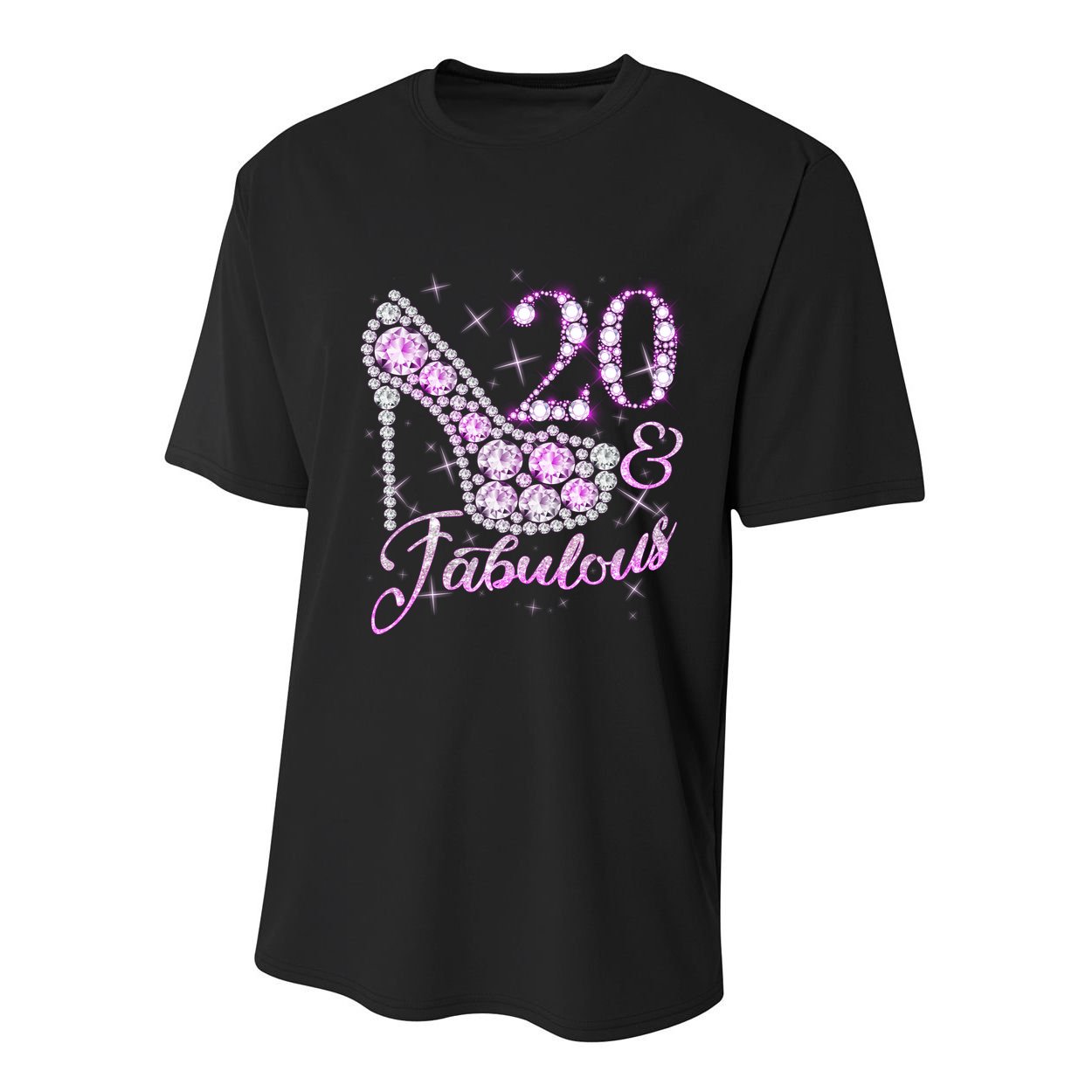 Fabulous & 20 Sparkly Shiny Heel 20th Birthday Youth Performance Sprint T-Shirt