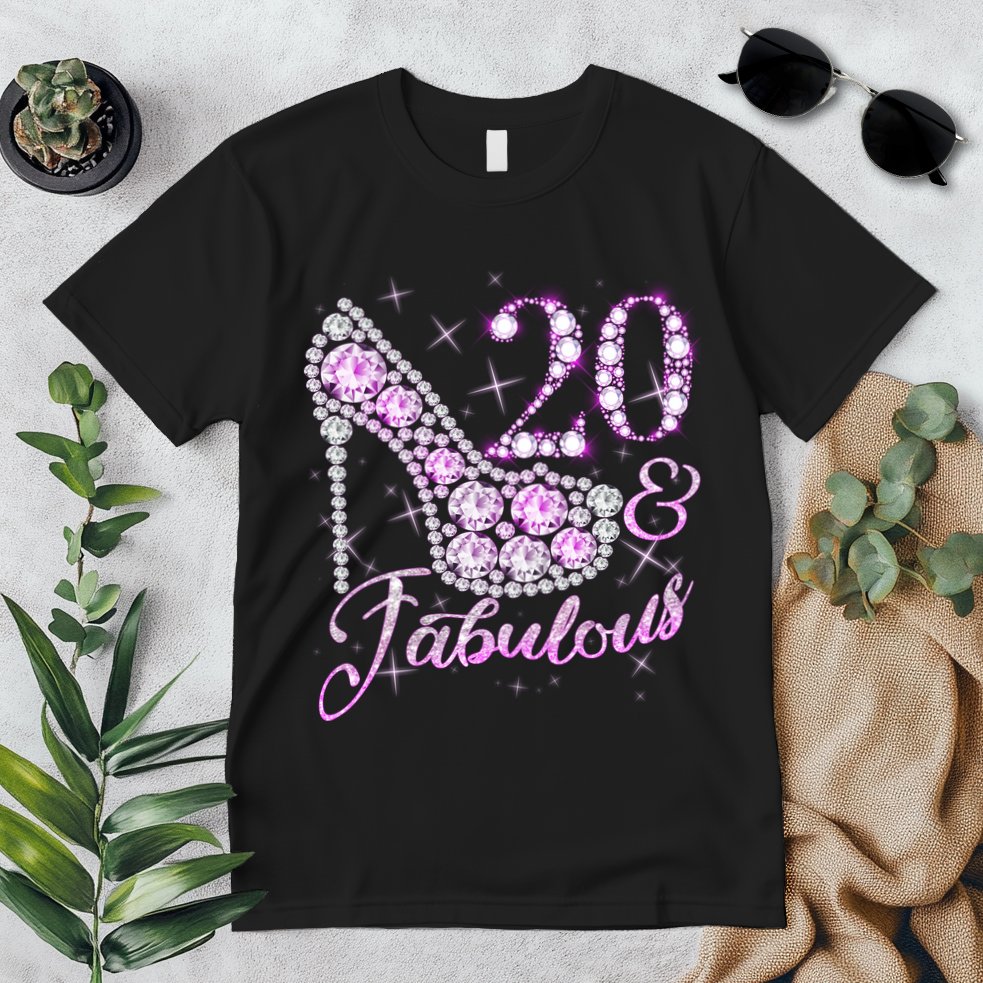 Fabulous & 20 Sparkly Shiny Heel 20th Birthday Premium T-Shirt