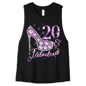 Fabulous & 20 Sparkly Shiny Heel 20th Birthday Women's Racerback Cropped Tank