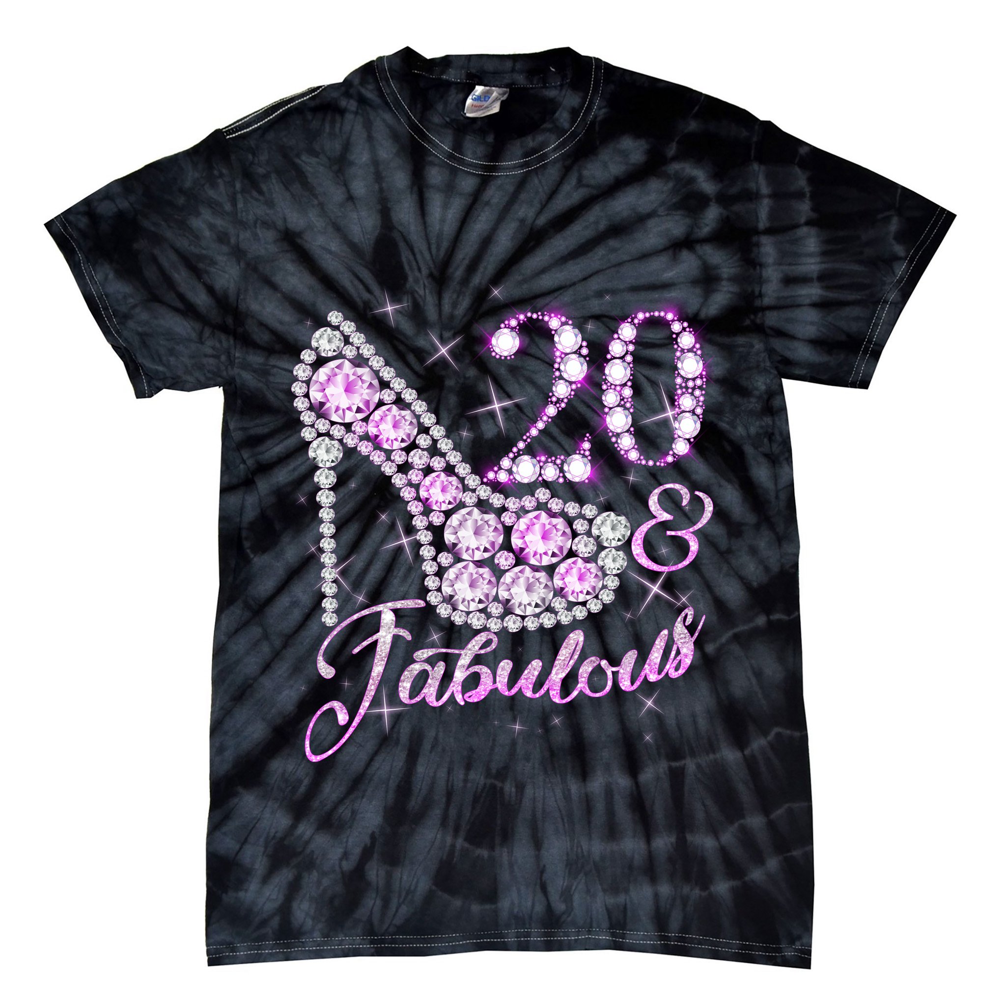 Fabulous & 20 Sparkly Shiny Heel 20th Birthday Tie-Dye T-Shirt