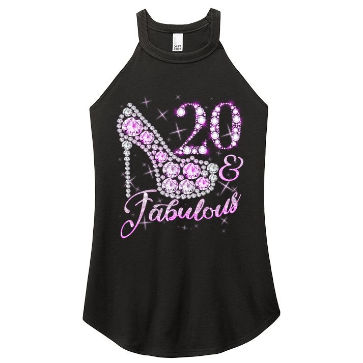 Fabulous & 20 Sparkly Shiny Heel 20th Birthday Women's Perfect Tri Rocker Tank
