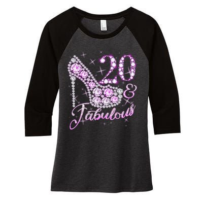 Fabulous & 20 Sparkly Shiny Heel 20th Birthday Women's Tri-Blend 3/4-Sleeve Raglan Shirt