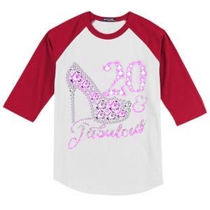 Fabulous & 20 Sparkly Shiny Heel 20th Birthday Kids Colorblock Raglan Jersey