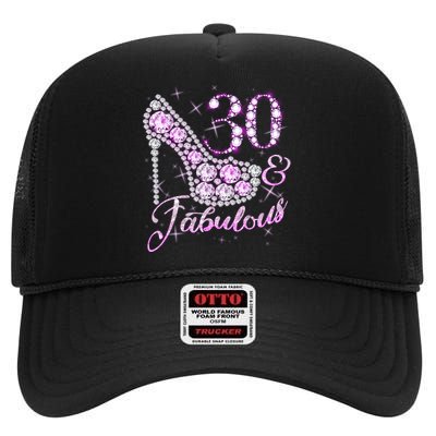 Fabulous & 30 Sparkly Shiny Heel 30th Birthday High Crown Mesh Back Trucker Hat