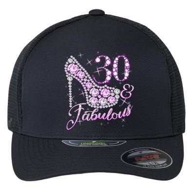 Fabulous & 30 Sparkly Shiny Heel 30th Birthday Flexfit Unipanel Trucker Cap