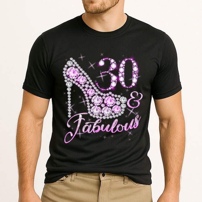 Fabulous & 30 Sparkly Shiny Heel 30th Birthday Cooling Performance Crew T-Shirt