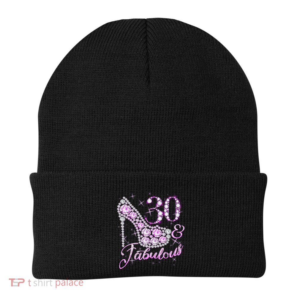 Fabulous & 30 Sparkly Shiny Heel 30th Birthday Beanie