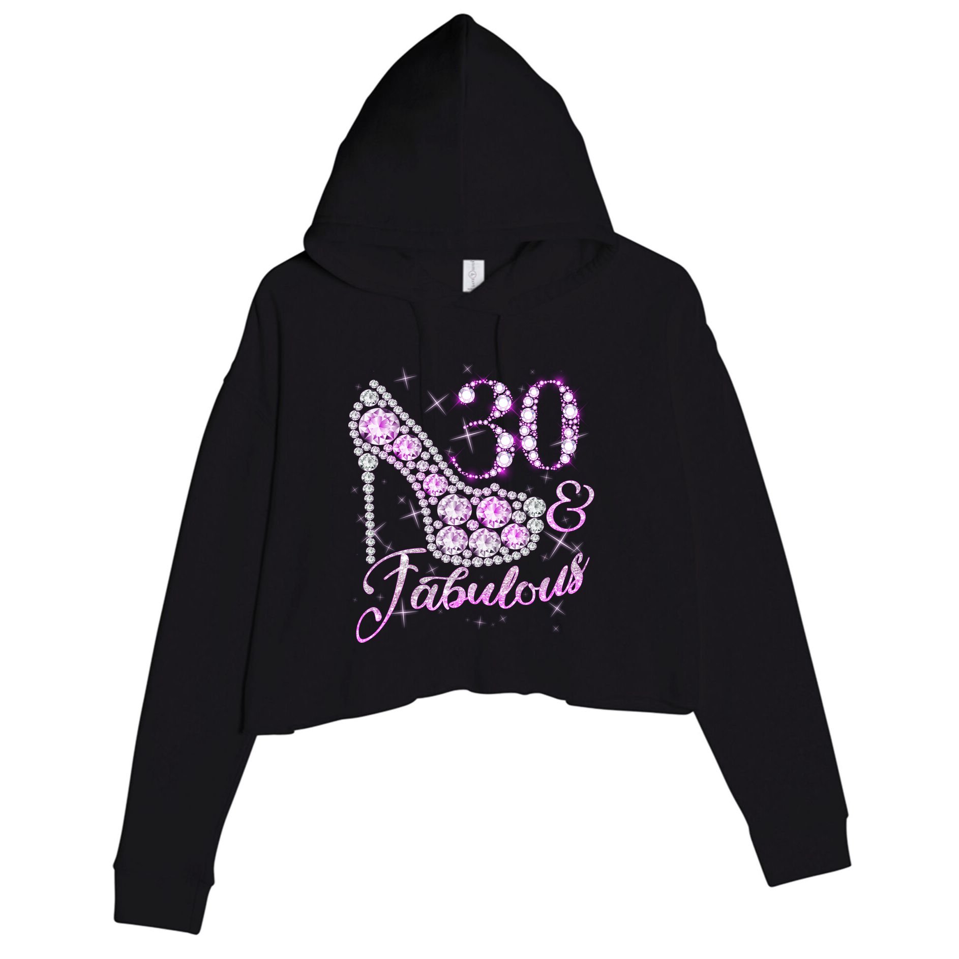 Fabulous & 30 Sparkly Shiny Heel 30th Birthday Crop Fleece Hoodie