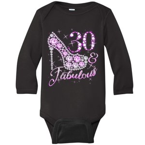 Fabulous & 30 Sparkly Shiny Heel 30th Birthday Baby Long Sleeve Bodysuit