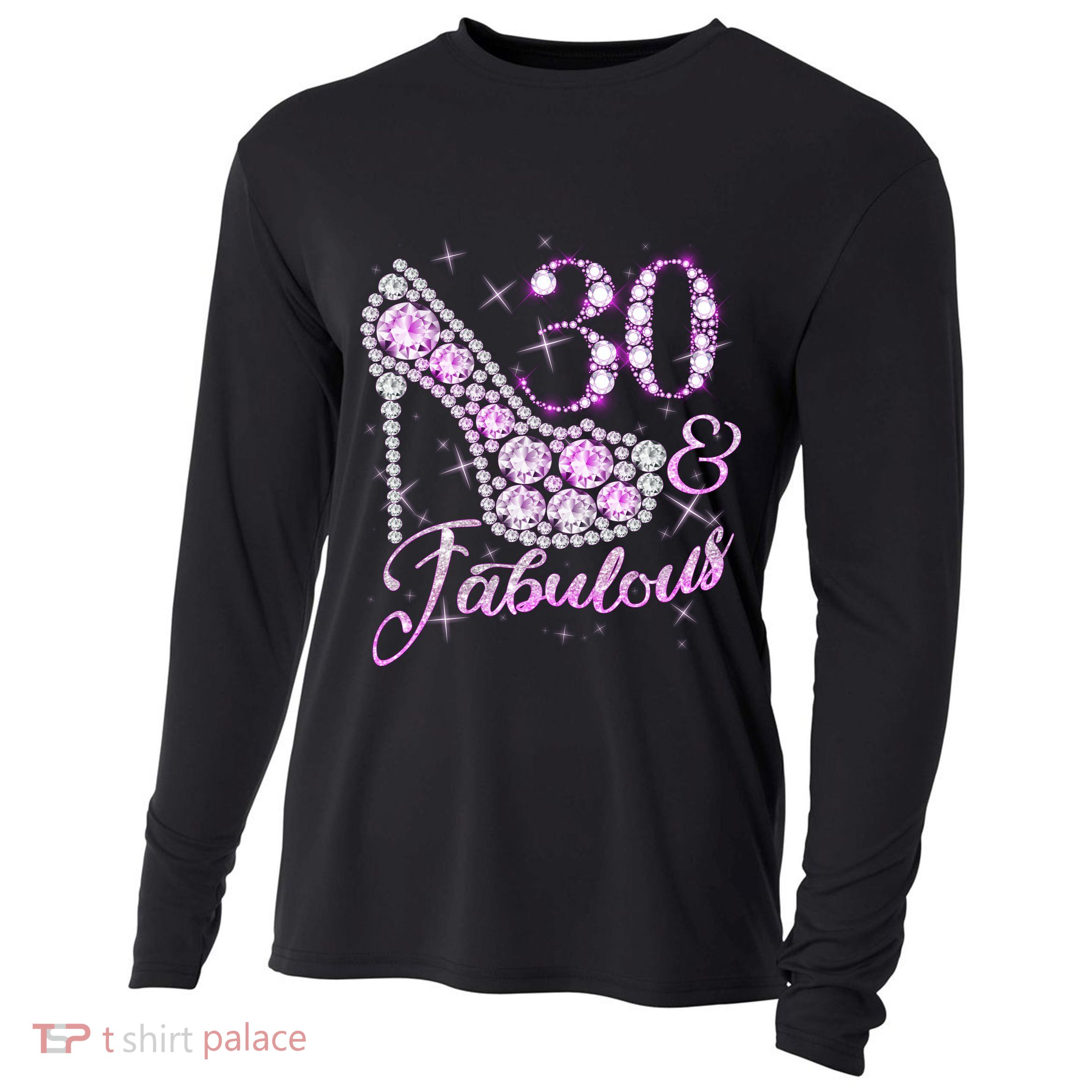 Fabulous & 30 Sparkly Shiny Heel 30th Birthday Cooling Performance Long Sleeve Crew